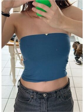 Ratboi lined contour tube top in lazuli blue